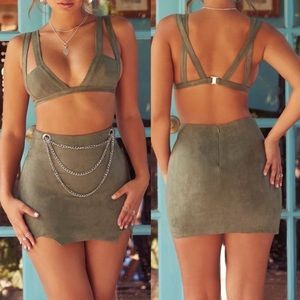 Oh Polly two piece suede set crop top and skirt